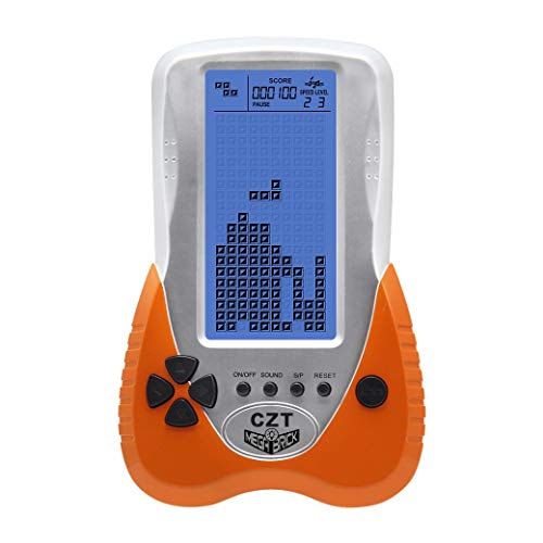 CZT verbesserte Version der Großbild-Backstein-Spielekonsole mit Einstellbarer Blauer Hintergrundbeleuchtung, Plug-in-Headset, 23 Spiele, Puzzle, wiederaufladbares Kindergeschenk(Orange) von CZT