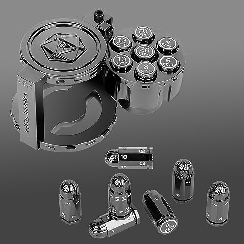 Polyedrische Würfel-Set aus Metall, mit drehbarem Revolver-Zylinderbehälter, Cyberpunk-Würfel für D&D, Sci-Fi, Krieg oder Kriminalität, Tischspiele, Schwarz, 7 Stück von CZYY