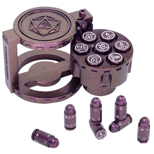 CZYY Polyedrische Würfel-Set aus Metall, mit drehbarem Revolver-Zylinderbehälter, Cyberpunk-Würfel für Warhammer 40K, D&D, Sci-Fi, Krieg oder Kriminalität, Tischspiele (Symphony Purple), 7 Stück von CZYY