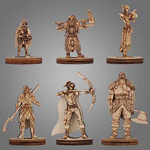 D&D Fantasy Miniatur-Starter-Set, 2,5 D, Holz, lasergeschnitten, 28 mm, 6 Stück, ideal für Dungeons und Dragons, Pathfinder und andere Tisch-Rollwagen von CZYY