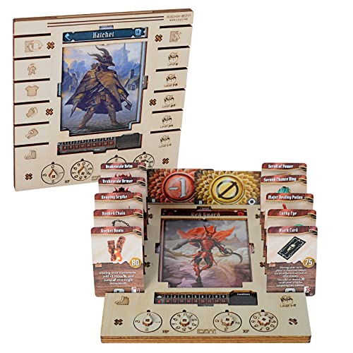 JOTL Player Charakter Armaturenbrett mit HP & XP Zifferblatt Tracker, Set von 2 Birke Sperrholz Hero Organizer sparen Ihren Tisch Platz ideal für Gloomhaven Kiefer des Löwen von CZYY