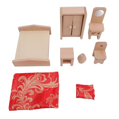 Buchenholz Miniaturmöbel Spielzeugset für, Simulationsschlafzimmermöbel mit Exquisiten Details, Puppenhausspielzeug für das Vorgetäuschte Spiel, Bequemes Leichtes Design von CaCaCook