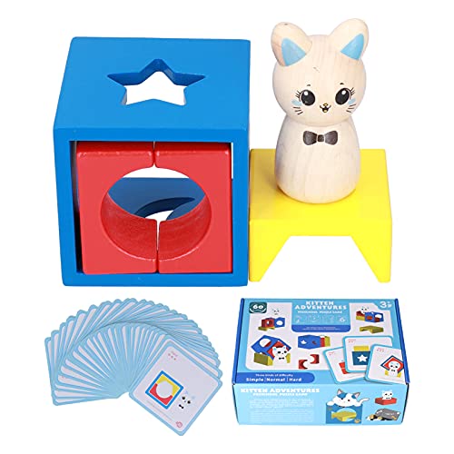CaCaCook Geometrisches Holzspielzeug, Katzenform Holzbrett Matching Bildungsspiele für, Kultivieren Sie Logische Denkfähigkeiten und Pflegen Sie das Gefühl des Raums (Kitten Adventures von CaCaCook