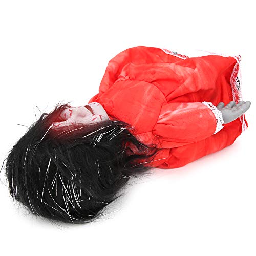 CaCaCook Halloween Walking Puppe, Heimgesuchte Gruselige Wanderpuppe, Augen Blitzsrot, Gruselige Stimme, Realistische Bewegung, (Z113 Walking Ghost Kid Schwarzes Haar Rote) von CaCaCook