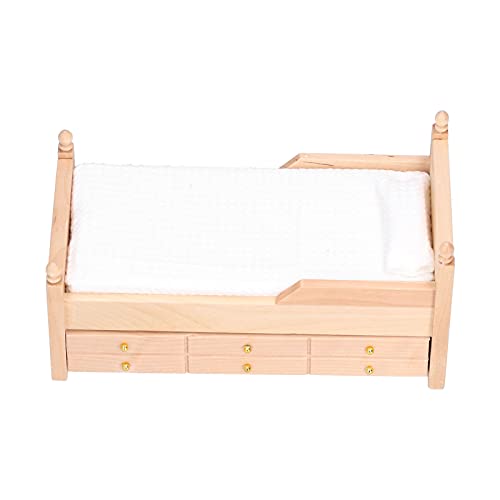 Puppenbett, 1: 12 Mini -Puppenhausbett, Holzpuppenhausbett mit Matratze und Kissen, Süße Mini -Puppenhausmöbel Accessoires Dekorationen von CaCaCook
