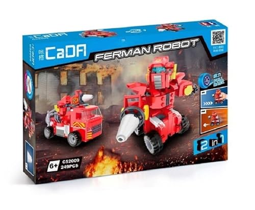 CaDA® C52009W – 2-in-1 Roboter & Feuerwehrauto Bauset für Kinder, 100 % kompatibel mit Anderen Marken, 249 Teile, mit Rückziehmotor von CaDA