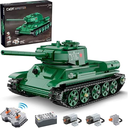 CaDA C61072W 2.4G Fernsteuerung T-34 Medium Tank Model Building Blocks War Series Military Tank Assembly Kit, Kompatibel mit Lego Technology 722/PCS von CaDA