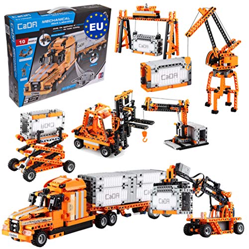 CaDA 10in1 Hafen-Set (Truck, Hänger, Gabelstapler, Lader, Kräne, Container UVM!), 634 Teile (kompatibel z.B. mit Lego Technic z.B. 42062 42078 8285 42062 42079 8416 42061) C71002W von CaDA