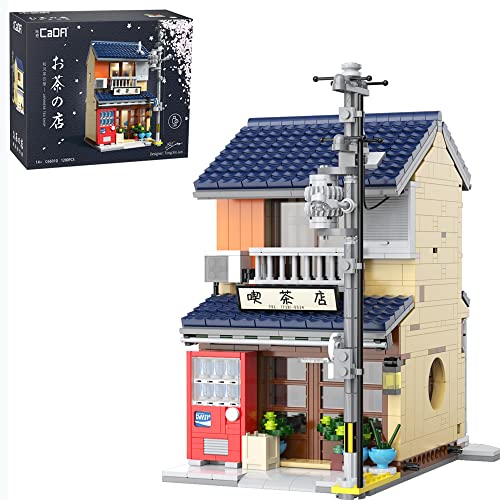 CaDA Master C66010W Japanese Tea House Bausteine klemmbausteine, Bricks MOC Street View House Building Kit mit Beleuchtung, neu 2023 (1200 Stück), Weiß, (66010) von CaDA