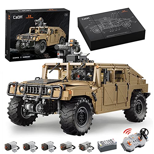 CaDA Master Technik C61036W Humvee H1 Klemmbausteine, 1:8 Autorisiert Armored Off-Road Vehicle Modell mit 5 Motor, 3935 Teile Ferngesteuert Auto Bausteine für Erwachsene von CaDA