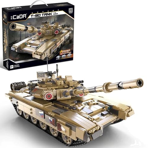 CaDA Russischer T-90 Kampfpanzer 1:21 (45cm), Sandfarben, 360° schwenkbarer Turm, aufrüstbar/motorisierbar, 1722 Teile, C61003W von CaDA