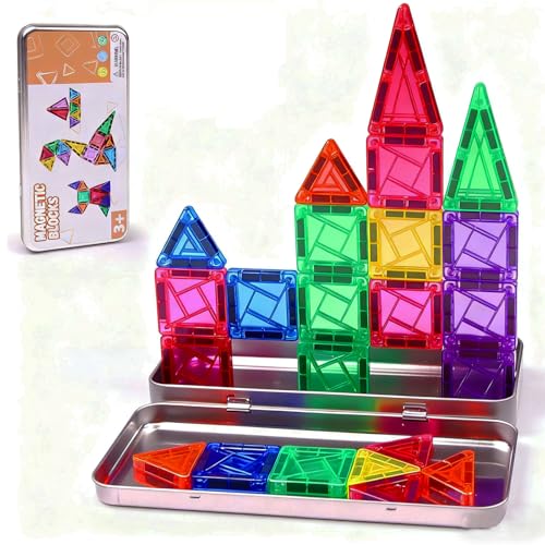 Cabeeskii Magnetische Bausteine für Kinder, 30-teilige Mini-Magnetfliesen, Reisespielzeug für mit Metalldose, tragbares STEM-Bauspielzeug für Geschenk Jungen und Mädchen ab 3 Jahren von Cabeeskii