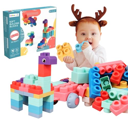 Cabeeskii großes Bausteinset, 50 Stück Bunte Bausteine geeignet für Kinder ab 2 Jahren, kreatives Lernspielzeug für Babys & Kinder von Cabeeskii
