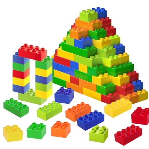 Große Bausteine, 60 Teile Steine in 6 Farben und 2 Maße, kompatibel mit Duplo und Allen führenden Marke, ideales Spielzeug für Kinder ab 3 Jahre von Cabeeskii