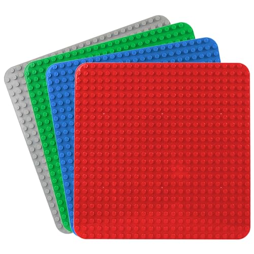 große Platte Kompatibel mit Lego Duplo, 38 x 38cm grundplatte, Konstruktionsspielzeug für Mädchen und Jungen(4PCS, Rot,Blau,Grau,Grün) von Cabeeskii