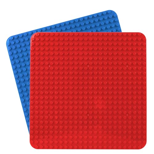 große Platte Kompatibel mit Lego Duplo, 38 x 38cm grundplatte, Konstruktionsspielzeug für Mädchen und Jungen (2PCS, Rot,Blau) von Cabeeskii