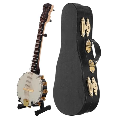 Cabilock Banjo-Ornament Aus Holz Miniatur-instrumentenmodell Mit Koffer Banjo-Dekoration Für Zuhause Banjo-Modell Geburtstag von Cabilock