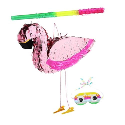 Cabilock 1 Satz Flamingo Piñata für Kindergeburtstag Rosa Partydeko mit Augenmaske und Stock Tropical Flamingo Thema für Unvergessliche Feierlichkeiten und Spannende Spiele von Cabilock