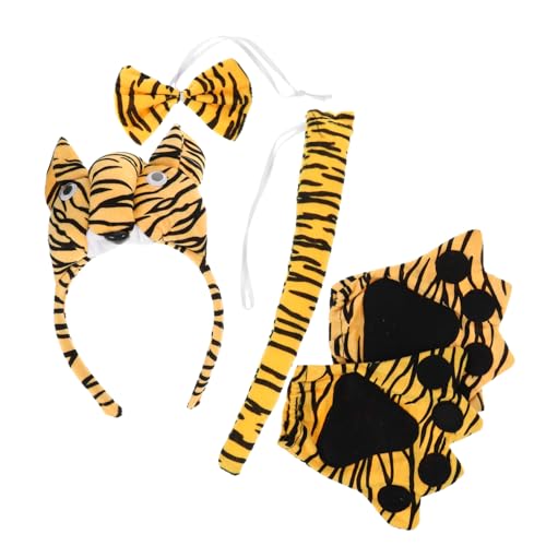 Cabilock 1 Satz Tiger Kostüm Tier Kostüm mit Kopfband Fliege und Handschuhen Perfektes Zubehör für Halloween Karneval Cosplay und Tierdarstellungen Cabilock 1 Satz Tiger Kostüm Tier Kostüm mit Kopfband Fliege und Handschuhen Perfektes Zubehör für Halloween Karneval Cosplay und Tierdarstellungen von Cabilock