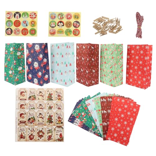 Cabilock 1 Satz Weihnachtstüte aus Papier Weihnachtsstrümpfe Adventstüte kleine weihnachtstüten Weihnachtsbaumtüten Mesh-Taschen Bonbontüten mit Aufkleber Weihnachtsfeierbevorzugungstasche von Cabilock