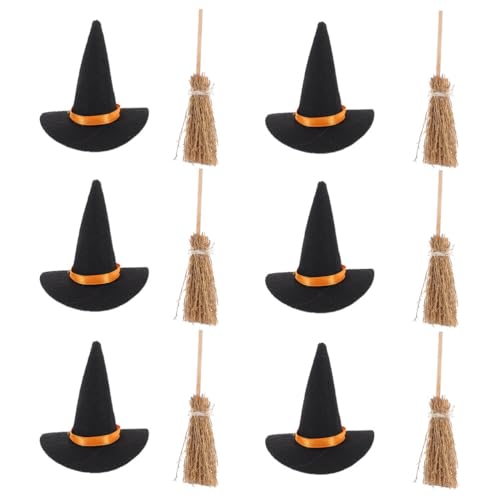 Cabilock 1 Set Hexendekor: Mini-Halloween-Hexenhut und Besen-Set zum Selberbasteln – kreative Dekorationen für Tischbücherregale und kleine Räume von Cabilock