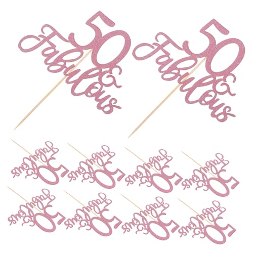 Cabilock 10 Stück Teiliges Cake Topper Fabulous Roségold Papier und Holzmaterial Vielseitige Tortendeko für Geburtstag Hochzeit Einfache Anbringung Langlebig und Elegant von Cabilock