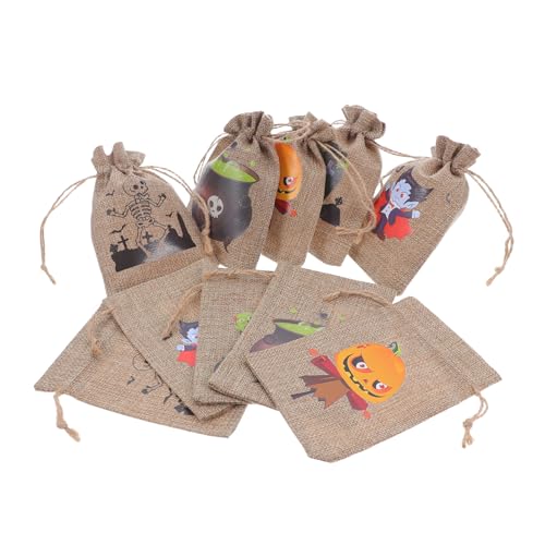 Cabilock 10 Stück Teiliges Halloween Jutesäckchen mit Kordelzug Wiederverwendbare Kleine Geschenktüten für Süßigkeiten Dekorative Partybeutel mit Festlichem Halloween für Trick Treat und von Cabilock