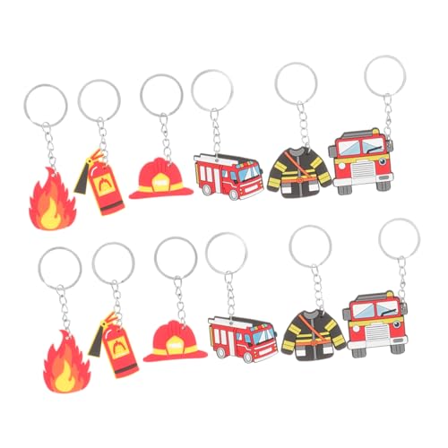 Cabilock 12 Stück Teiliges Feuerwehr Schlüsselanhänger mit Feuerwehrmann Anhänger und Feuerwehrauto Design Langlebige Sichere Schlüsselanhänger Dekoration als für Feuerwehrfreunde und von Cabilock