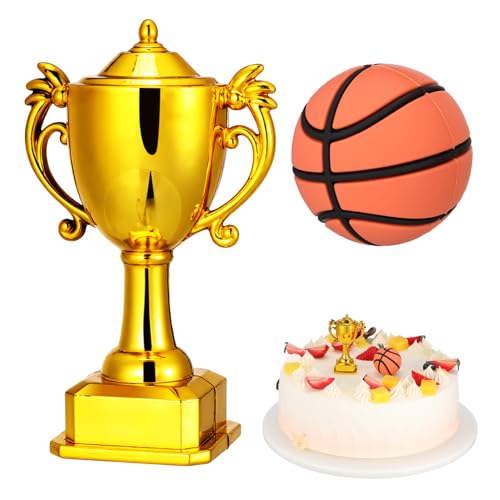 Cabilock 2 Sätze Basketball Cake Toppers aus und Silikon mit Mini-trophäen und Kleinen Bällen Sport Dekoration für Jungengeburtstag Kinderparty Kuchen Zubehör von Cabilock