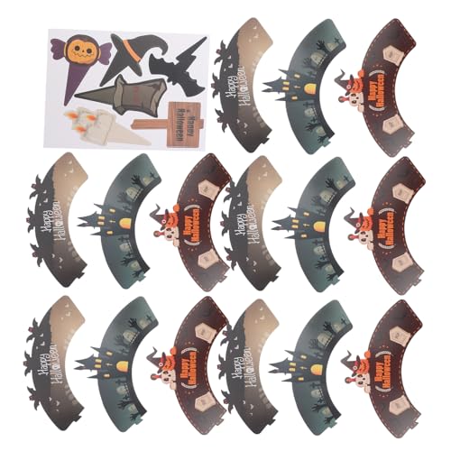 Cabilock 2 Sätze Halloween Cupcake Dekoration Teiliges mit Fledermaus Kürbis Geist und Papier Wrapper und Topper für Partygeschenke Langlebig und Farbintensiv für Halloween Feiern von Cabilock