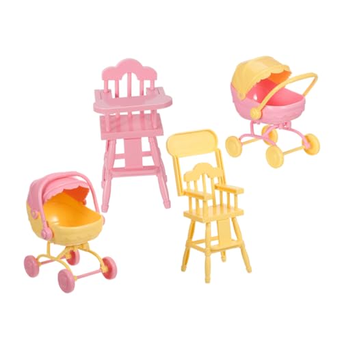 Cabilock 2 Sätze Miniatur Puppenhaus Möbel mit Babywagen und Hochstuhl Realistische Miniatur Zubehör für Puppenhaus Dekoration und Vielseitige Doll Highchair Toys von Cabilock