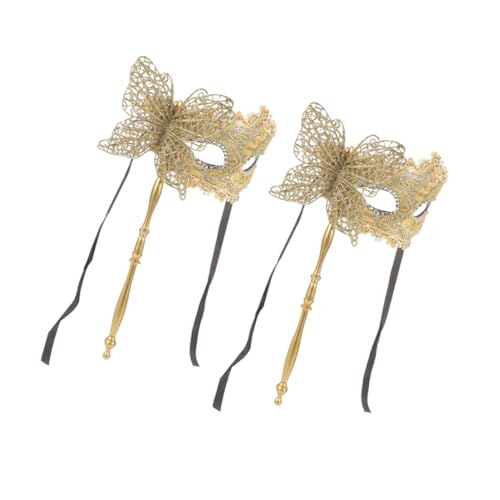 Cabilock 2 Stück Goldene Venezianische Maskerade Maske mit Stab Handgehaltene Halbgesichtsmaske Komfortabel Elegant für Karneval Halloween Cosplay und Maskenball Teiliges von Cabilock