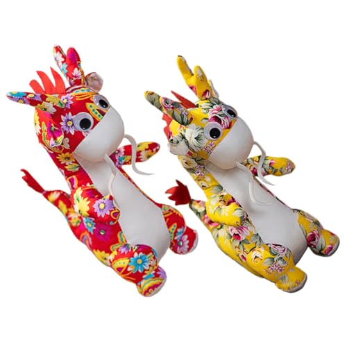 Cabilock 2 Stück Plüsch Chinesischer Drachenpuppe Traditionelles Stofftier Dekorativ für Neujahr Geschenkidee Rot Gelb Tragbar für Auto Sofa Tischdekoration von Cabilock