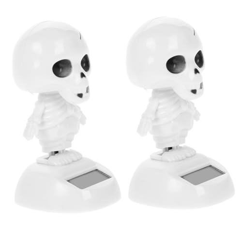 Cabilock 2 Stück Solar Betriebene Halloween Deko Wackelnde Skelett Figuren für Auto Armaturenbrett Kompakte Detailreiche Verarbeitung Gruselige Partydekoration für Innenräume und Büro von Cabilock