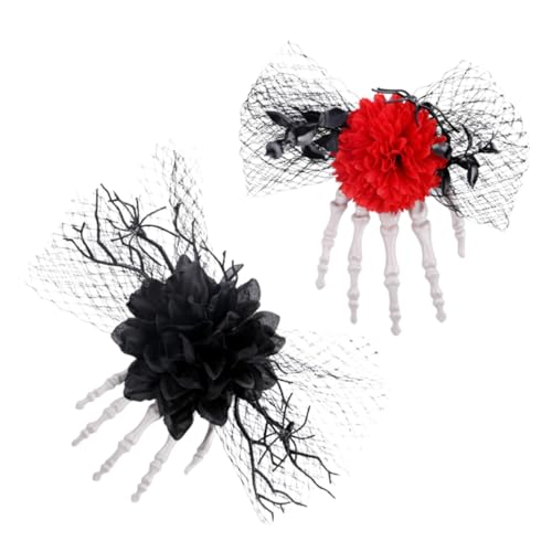 Cabilock 2 Stück Teiliges Halloween Haarclip mit Goth Skeletthand Rosenblüte und Schleife Leichter Gothic Haarschmuck für Damen Stilvolle Barrette für Halloween und Cosplay Partys von Cabilock