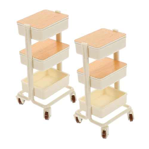 Cabilock 2 Stück Teiliges Puppenhaus Miniatur Handwagen Stöckiger Rollwagen mit Rädern Mini Lagerregal für Flexible Möbelanordnung Zubehör für Puppenhaus und Garten Dekoration von Cabilock