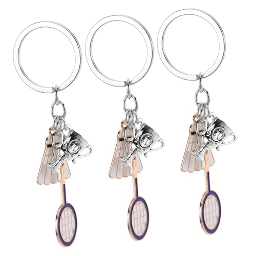 Cabilock 3 Stück Mini Badminton Schläger Ball Anhänger mit Trophäen Charm Robuster Metall Sport Schlüsselring für Taschen und Rucksäcke von Cabilock