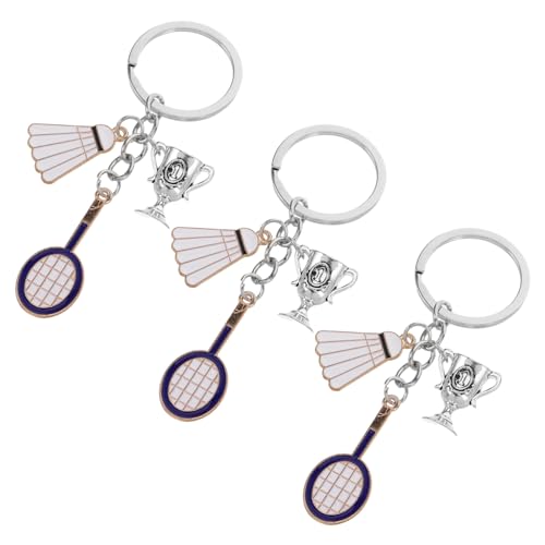 Cabilock 3 Stück Mini Badminton Schlüsselanhänger mit Schläger Ball und Pokal Leichter Metall Anhänger für Rucksack Tasche und Schlüssel Kreatives Sportaccessoire für Outdoor und Alltag von Cabilock