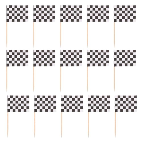Cabilock 360 Stück karierte schwarz-weiße Rennstäbchen-Flagge, kleine Zahnstocher, Mini-Stäbchen, Cupcake-Topper, Party-Dekoration, Feier, Cocktail-Stäbchen für Partys, Sportveranstaltungen von Cabilock
