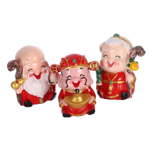 Cabilock 3Stücke Teiliges Miniaturfigur Kuchendekoration Chinesische Figuren für Geburtstagsfeiern Auto Langlebig aus Hochwertigem Harz für Neujahr und Jubiläen von Cabilock