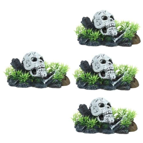 Cabilock 4 Stück Aquarium Dekoration Schädel Kopf Halloween Deko für Fischteich und Aquarium Sicherer Resin Material für Unterwasserlandschaften und Verstecke von Cabilock
