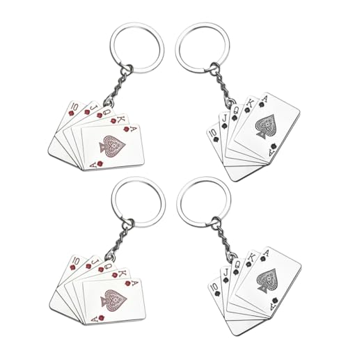 Cabilock 4 Stück Teiliges Pokerkarten Schlüsselanhänger Lustiger Kreativer Schlüsselanhänger im Spielkarten Design für Zirkuspartys für Glücksspiel Fans von Cabilock