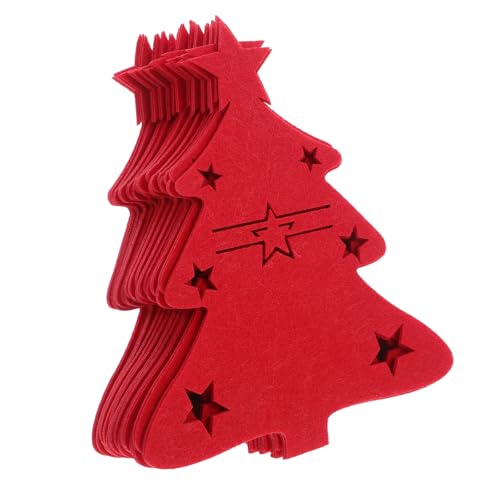 Cabilock 48 Stück Teiliges Besteckhalter aus Filz in Rot mit Weihnachtsbaum Praktische Tischdeko für Festessen und Löffeltaschen für Große Familienfeiern und Partygeschirrorganisation von Cabilock