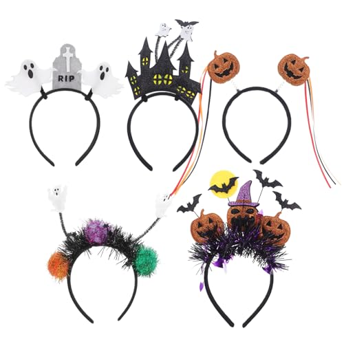 Cabilock 5 Stück Halloween-Stirnbänder Für Mädchen Und Jungen Halloween-Haar-Accessoires Im Kürbis-Fledermaus-Geister-Rip-Burg-Design Kopfbedeckung Für Kostüm Cosplay Partygeschenke von Cabilock