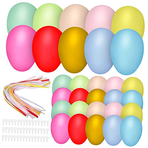 Cabilock 50 Stück Teiliges Ostereier mit Aufhängeband Robuste Eier für Basteln DIY Bemalung Osterdeko Korbfüllung Party Dekoration Wiederverwendbar Vielseitig für Fest und Klassenzimmer von Cabilock
