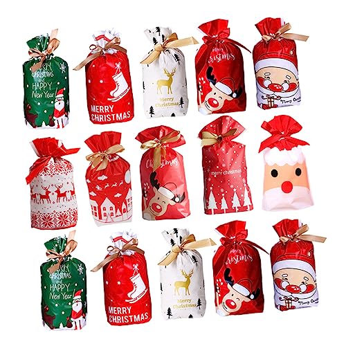 Cabilock 50 Stück Weihnachts Kordelzugbeutel Geschenktüten für Süßigkeiten Plätzchen und Kleine Überraschungen für Ihre Festlichkeiten von Cabilock