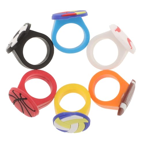Cabilock 6 Stück Bunte Sports Ringe für Damen und Herren Sportliches Design mit Fußball Basketball Volleyball Baseball Rugby und PVC Finger Ringe für Party und Alltag Cabilock 6 Stück Bunte Sports Ringe für Damen und Herren Sportliches Design mit Fußball Basketball Volleyball Baseball Rugby und PVC Finger Ringe für Party und Alltag von Cabilock