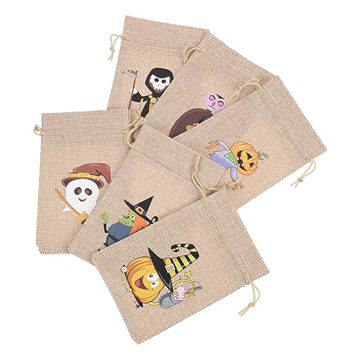Cabilock 6 Stück Halloween Süßigkeitenbeutel Set aus Leinen Kordelzugtaschen für Partygeschenke und Aufbewahrung für Halloween Feiern und Kreative Bastelprojekte von Cabilock