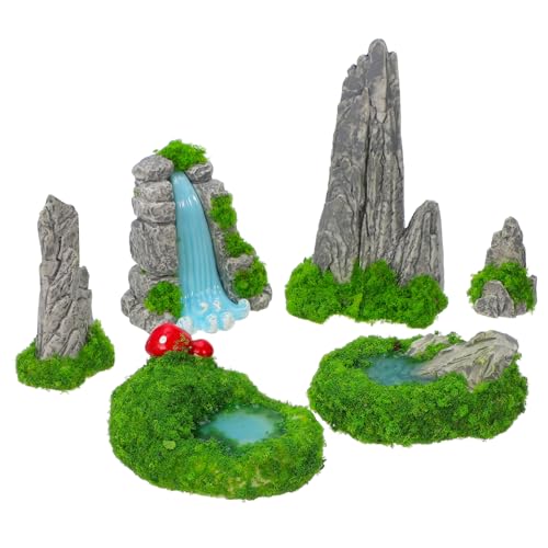 Cabilock 6 Stück Miniatur Felslandschaft aus Resin Teiliges mit Künstlichem Miniatur Berg und Wasserbecken Wetterfeste Dekoration für Garten Aquarium Büro und Vielseitig Platzierbar und von Cabilock