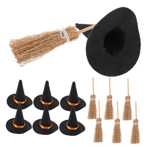 Cabilock 7 Satz Mini-hexenhut Besenkappen Halloween-hexenhandwerk Flaschendeckel Mit Hexenhut Halloween-kostüme Für Mädchen Kinderbesen Kleiner Hexenhut Klein Halloween- Kessel Hölzern von Cabilock